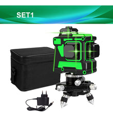 Load image into Gallery viewer, 12 Lines 3D Green Laser Level Self-Leveling 360 Degrees Horizontal And Vertical Cross Lines Green Laser Line With Tripod Battery
