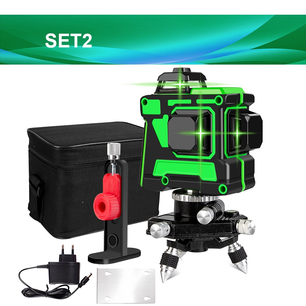 12 Lines 3D Green Laser Level Self-Leveling 360 Degrees Horizontal And Vertical Cross Lines Green Laser Line With Tripod Battery