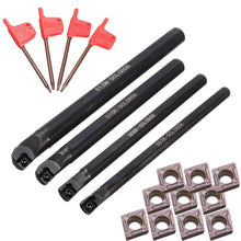 Load image into Gallery viewer, 4 Set Of 7/8/10/12Mm Sclcr Lathe Boring Bar Turning Tool Holder+10Pcs Ccmt 0602 Carbide Insert Blades for Lathe Turning Machine
