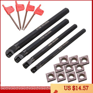 4 Set Of 7/8/10/12Mm Sclcr Lathe Boring Bar Turning Tool Holder+10Pcs Ccmt 0602 Carbide Insert Blades for Lathe Turning Machine