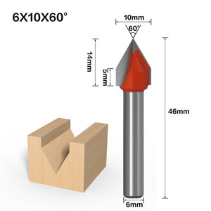 6mm V Bit-1PCS,CNC solid carbide end mill,tungsten steel woodworking milling cutter,3D wood MDF router bit,60 90 120 150 degrees