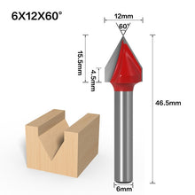 Load image into Gallery viewer, 6mm V Bit-1PCS,CNC solid carbide end mill,tungsten steel woodworking milling cutter,3D wood MDF router bit,60 90 120 150 degrees
