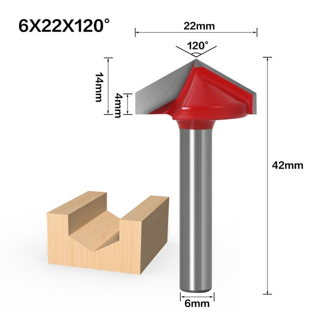 6mm V Bit-1PCS,CNC solid carbide end mill,tungsten steel woodworking milling cutter,3D wood MDF router bit,60 90 120 150 degrees