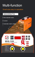 Load image into Gallery viewer, KEYUE MIG-120 Portable Welder Welding Machine Inverter  220V Synergic 1kg Gasless 0.8/1.0 Flux Core ARC TIG 3 in 1 Home Use
