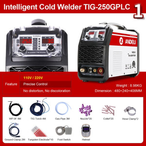 ANDELI 110V 220V TIG-250GPLC TIG Welding Machine TIG COLD PULSE CLEAN Gold Silver Welding TIG Welder Cold Welding Machine