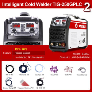 ANDELI 110V 220V TIG-250GPLC TIG Welding Machine TIG COLD PULSE CLEAN Gold Silver Welding TIG Welder Cold Welding Machine