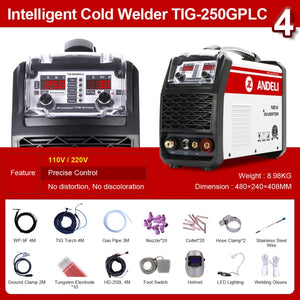 ANDELI 110V 220V TIG-250GPLC TIG Welding Machine TIG COLD PULSE CLEAN Gold Silver Welding TIG Welder Cold Welding Machine