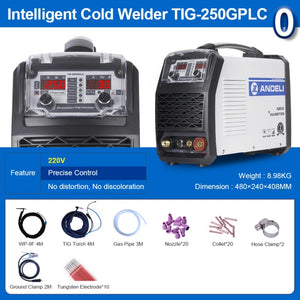 ANDELI 110V 220V TIG-250GPLC TIG Welding Machine TIG COLD PULSE CLEAN Gold Silver Welding TIG Welder Cold Welding Machine