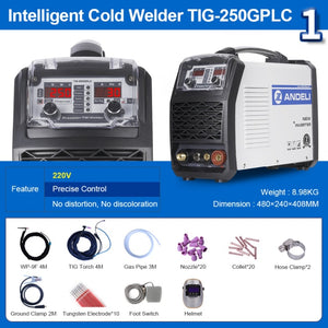 ANDELI 110V 220V TIG-250GPLC TIG Welding Machine TIG COLD PULSE CLEAN Gold Silver Welding TIG Welder Cold Welding Machine