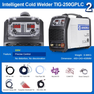 ANDELI 110V 220V TIG-250GPLC TIG Welding Machine TIG COLD PULSE CLEAN Gold Silver Welding TIG Welder Cold Welding Machine