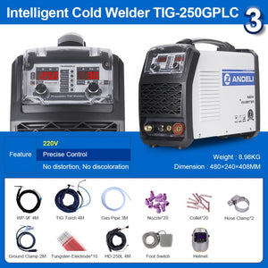 ANDELI 110V 220V TIG-250GPLC TIG Welding Machine TIG COLD PULSE CLEAN Gold Silver Welding TIG Welder Cold Welding Machine