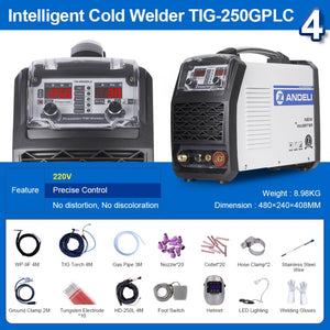 ANDELI 110V 220V TIG-250GPLC TIG Welding Machine TIG COLD PULSE CLEAN Gold Silver Welding TIG Welder Cold Welding Machine