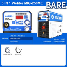 Load image into Gallery viewer, ANDELI Digital Household 220V MIG-250E Mini Semi-automatic MIG welding machine without Gas Flux Core Wire Inverter MIG Welder
