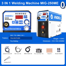 Load image into Gallery viewer, ANDELI Digital Household 220V MIG-250E Mini Semi-automatic MIG welding machine without Gas Flux Core Wire Inverter MIG Welder
