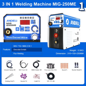 ANDELI Digital Household 220V MIG-250E Mini Semi-automatic MIG welding machine without Gas Flux Core Wire Inverter MIG Welder